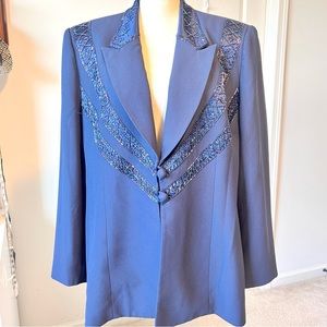 MOSHITA COUTURE Beaded Embellished Longline Suit Blazer—SZ. 18